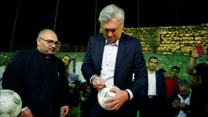 Former Bayern Munich coach Carlo Ancelotti attends an event in East Jerusalem
