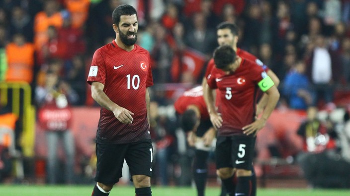 Arda Turan and Caner Erkin of Turkey during the 2018 FIFA World Cup WM Weltmeisterschaft Fussball Qu; Arda