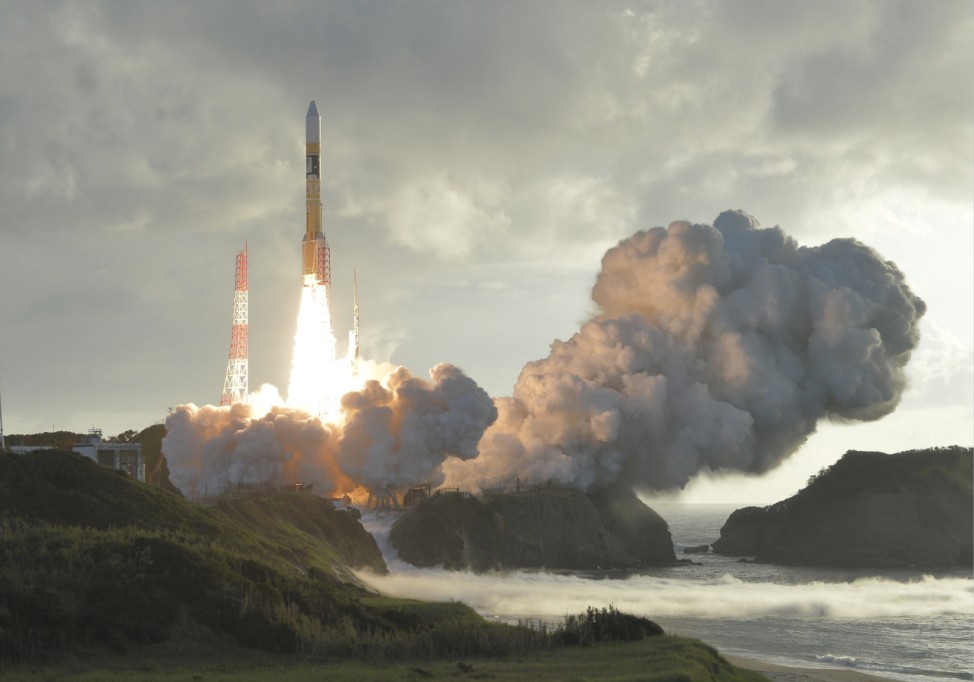 An H-2A rocket carrying Japan's fourth and final quasi-zenith satellite, the Michibiki No. 4, lifts off from the Tanegashima Space Center in Kagoshima Prefecture