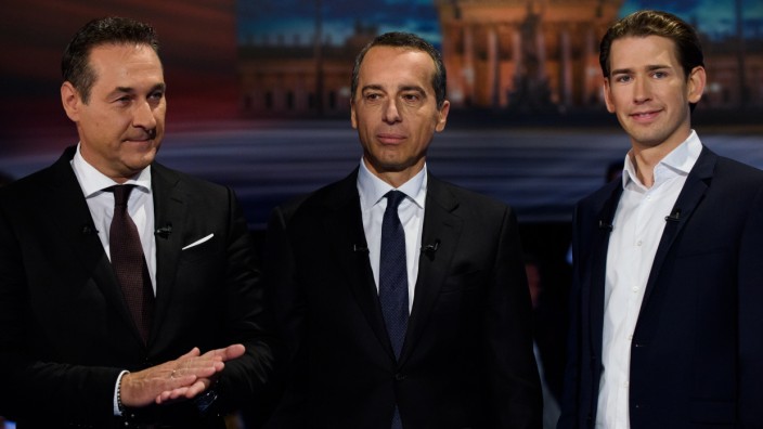 Heinz-Christian Strache (FPÖ), Christian Kern (SPÖ), Sebastian Kurz (ÖVP) bei der TV-Debatte