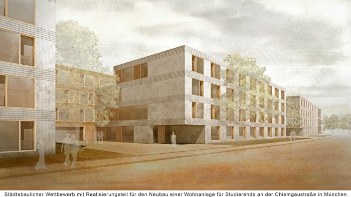 Obergiesing: Blick in die Zukunft: So sieht die Wohnanlage aus, welche das Studentenwerk an der Chiemgaustraße schrittweise errichten will.Simulation: Geier Maass architekten