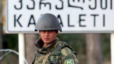 Kaukasus-Konflikt: Ein russischer Soldat nahe der georgischen Stadt Gori.
