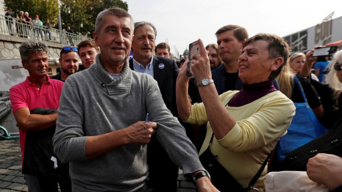 FILE PHOTO: The leader of ANO party Andrej Babis arrives at an election campaign rally in Prague