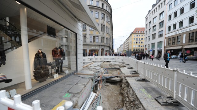 Bauarbeiten: Baustellen- statt Fußgängerzone: Rund um den Marienhof sind die Eingriffe am größten.