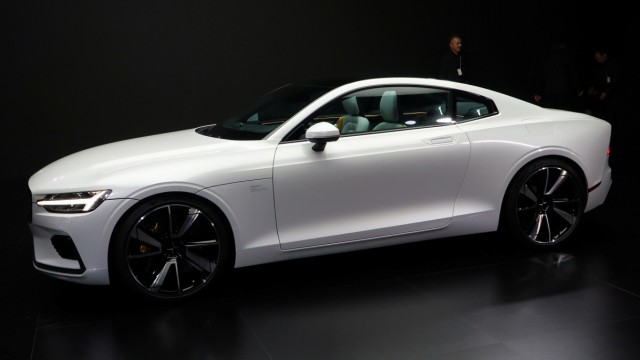 The hybrid Polestar 1 car is seen on display during a launch event in Shanghai