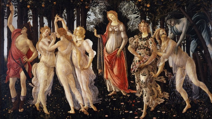 600 Jahre Wiederentdeckung von "De rerum natura": Der "Frühling" von Sandro Botticelli (1445 - 1510), gemalt in den 1480er Jahren, zeigt Venus, umgeben von weiteren antiken Gottheiten. Die Darstellung folgt offensichtlich den Versen des Lukrez 5.737.