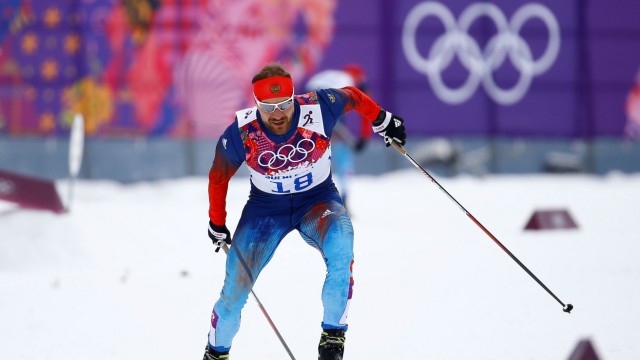 FILE PHOTO: Russia's Petukhov skis during the men's cross-country sprint free qualification at the Sochi 2014 Winter Olympic Games in Rosa Khutor