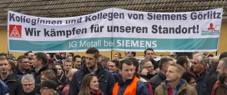 Protestaktion der Görlitzer Turbinen-Werker gegen die Sparpläne
