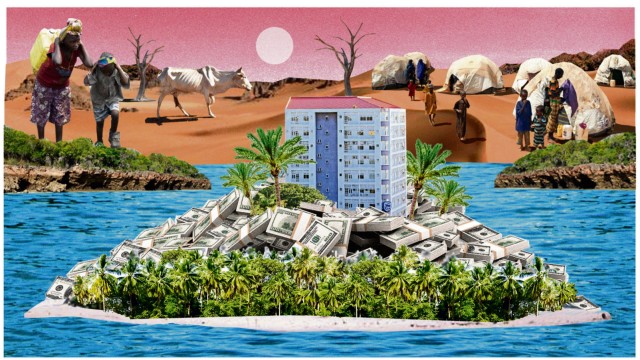 Mauritius: Auf der Insel wohnen nur 1,3 Millionen Menschen, doch die Folgen der mauritischen Steuerpolitik spüren Menschen in ganz Afrika: Ihren schon armen Regierungen geht Geld verloren. Illustration: Bene Rohlmann