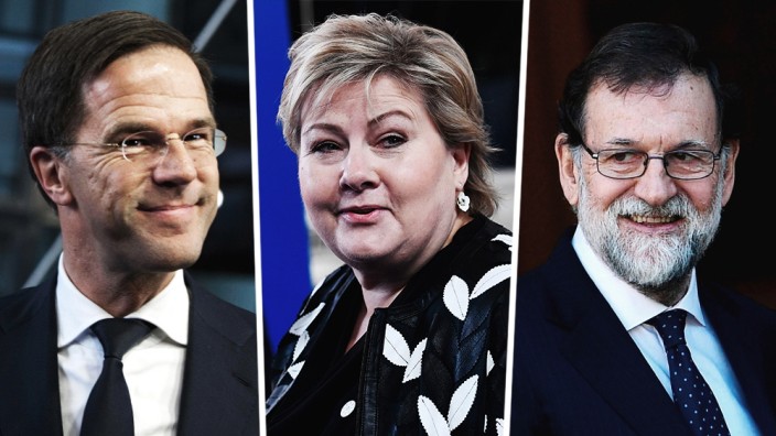 Minderheitsregierungen: Mark Rutte, Erna Solberg und Marino Rajoy (v.l.n.r.) regieren oder regierten ihre Länder ohne politische Mehrheit.