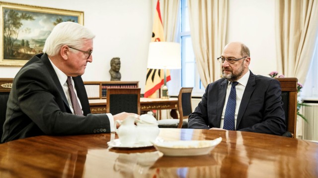 German President Frank-Walter Steinmeier meets Social Democratic Party (SPD) leader Martin Schulz in Berlin