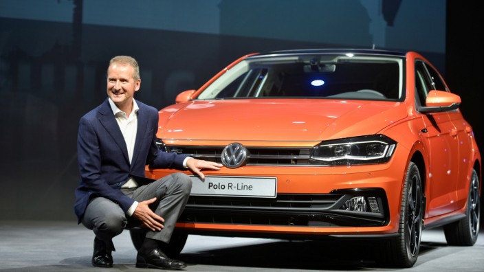 FILE PHOTO: Volkswagen's Herbert Diess in June 2017 with the latest VW Polo model