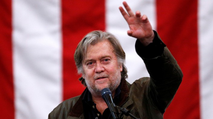 ormer White House Chief Strategist Steve Bannon speaks during a campaign rally for Republican candidate for U.S. Senate Judge Roy Moore in Midland City