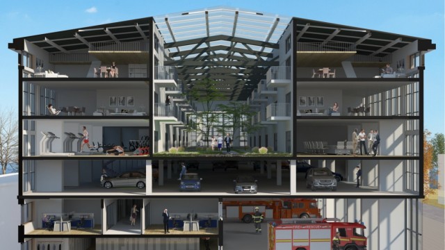 Konzept vorgestellt: Planer Stephan Jocher hat eine Vision. Sie zeigt, wie die Layritzhalle innen ausgebaut werden könnte - mit fünf Etagen. Entwurf: Stephan Jocher