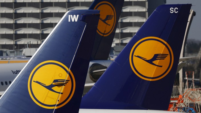 File picture shows planes of the Lufthansa airline standing on the tarmac in Frankfurt airport