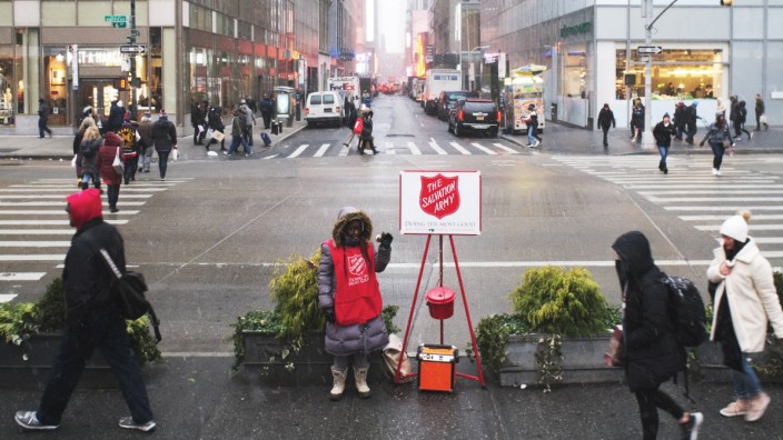 Salvation Army kettle drive in New York A Salvation Army bell ringer outside Bryant Park in New York