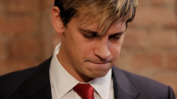 Milo Yiannopoulos addresses the media during a news conference in New York