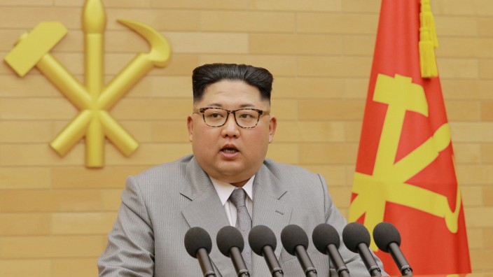 FILE PHOTO: KCNA picture of North Korea's leader Kim Jong Un speaking during a New Year's Day speech