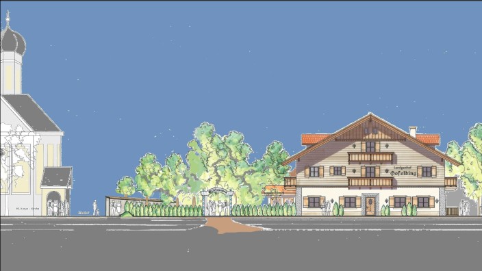 Neubau in Hofolding: Eine "Aufwertung" des Ortsbildes verspricht sich die Gemeinde durch die alpenländische Architektur des neuen Gasthauses.