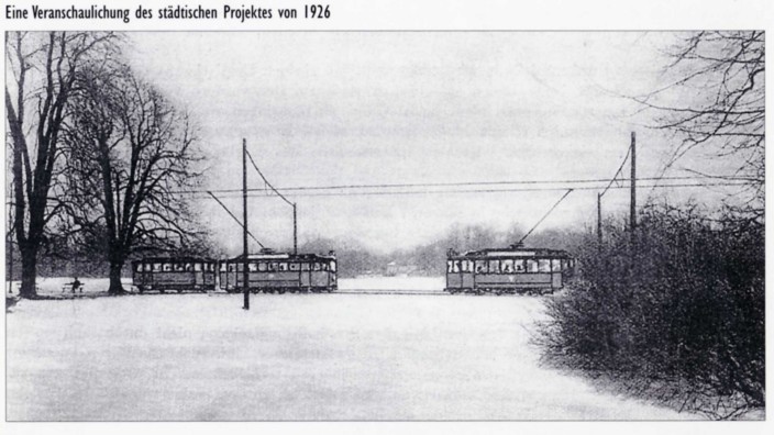 Stadtpolitik: Diese Veranschaulichung zeigt, wie sich Planer im Jahr 1926 eine Straßenbahn durch den Englischen Garten vorgestellt hatten.