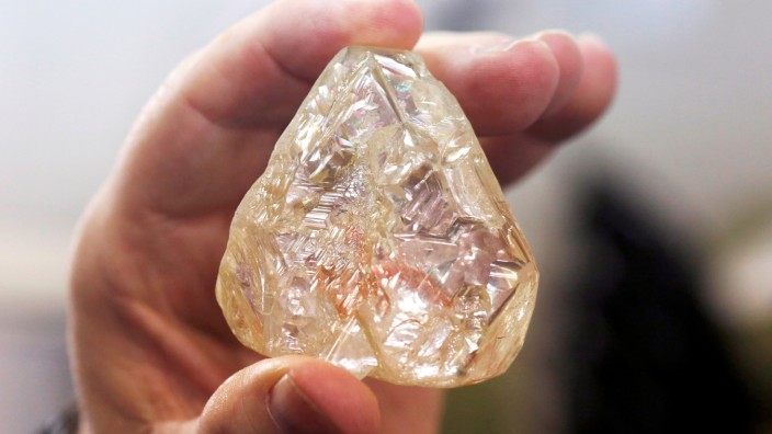 A 709-carat diamond, found in Sierra Leone and known as the 'Peace Diamond', is displayed during a tour ahead of its auction, at Israel's Diamond Exchange, in Ramat Gan, Israel
