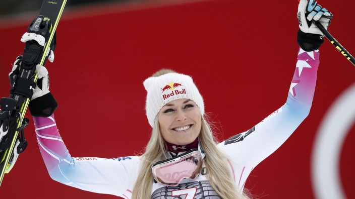 Lindsey Vonn im Interview: Lindsey Vonn feiert ihren Sieg beim Weltcup-Rennen in Garmisch-Partenkirchen.