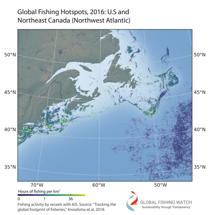 These high resolution zoomed-in maps provide detail of our fishing effort dataset at full
resolution. Such high-resolution detail, down to the level of individual fishing vessels, is
unprecedented in the study of global fisheries. Other regions are avai