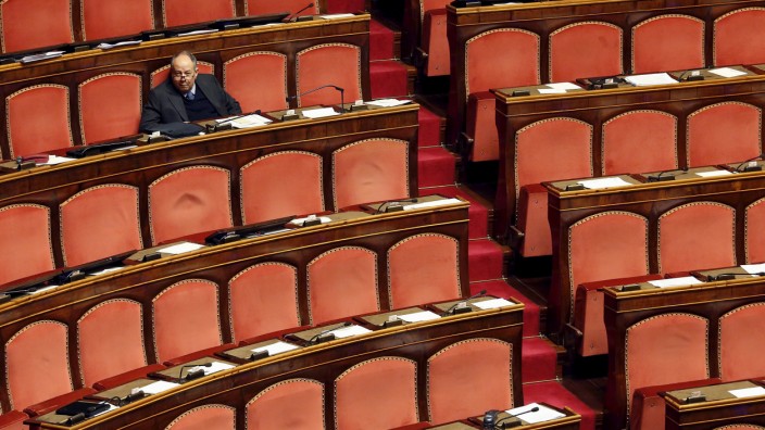 PdL party Senator Compagna seats alone at the Italian Senate in Rome
