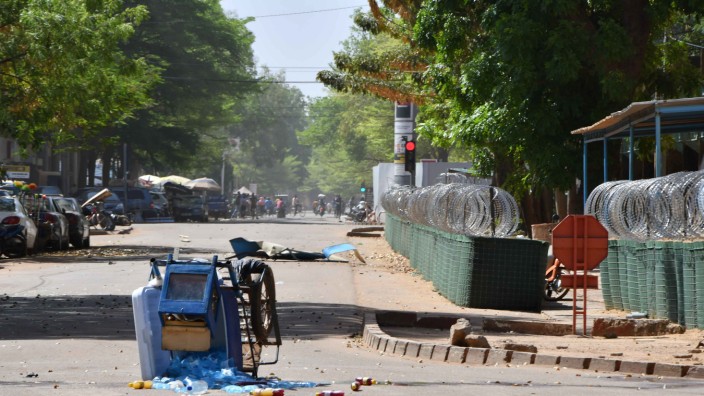 An abandoned cart is pictured near Burkina Faso's army headquarters following an attack in the capital Ougadougou