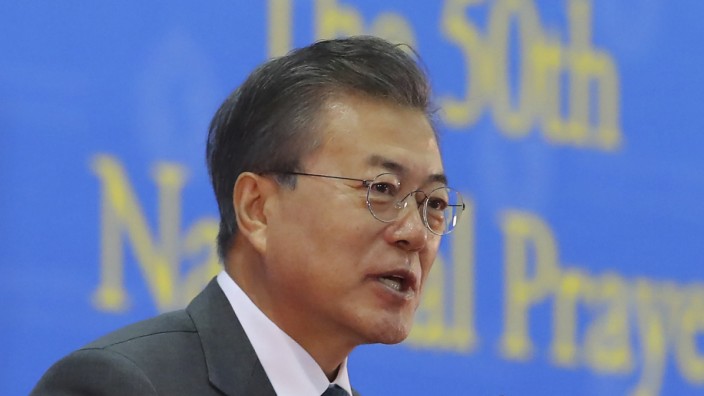 Südkorea: Präsident Moon Jae-in spricht 2018 auf einer Veranstaltung in Goyang.