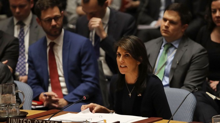 UN-Botschafterin Nikki Haley fordert vor dem UN-Sicherheitsrat im Fall Skripal Maßnahmen gegen Russland.