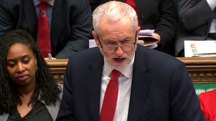 The leader of the Labour Party Jeremy Corbyn responds to Britain's Prime Minister Teresa May's address to the House of Commons on her government's reaction to the poisoning of former Russian intelligence officer Sergei Skripal and his daughter