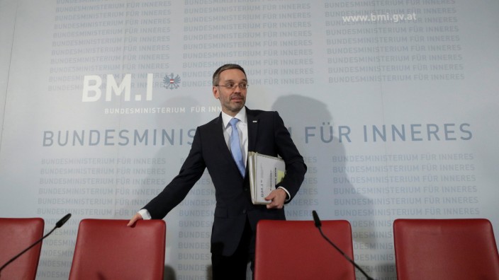 Austria's Interior Minister Kickl arrives for a news conference in Vienna