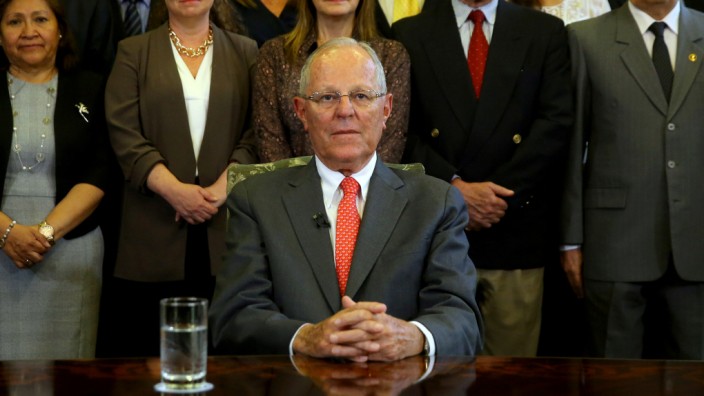 Peru's President Pedro Pablo Kuczynski addresses to the nation as he resigns at the Presidential Palace in Lima