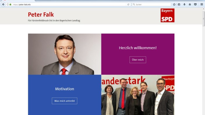 Fürstenfeldbruck: Falks neue Homepage sieht aus wie viele aktuelle SPD-Seiten. Kein Wunder, stammen sie doch alle aus dem gleichen Baukasten. Screenshot: SZ