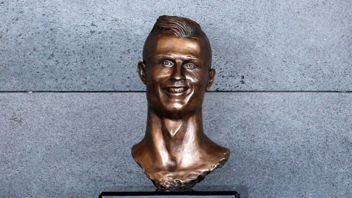 A bust of Cristiano Ronaldo is seen before the ceremony to rename Funchal Airport as Cristiano Ronaldo Airport in Funchal