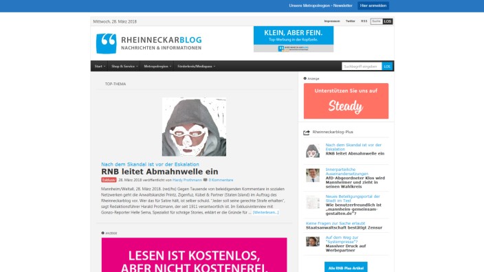 Hardy Prothmann vom Rheinneckarblog: Ein Screenshot der Startseite des Rheinneckarblogs