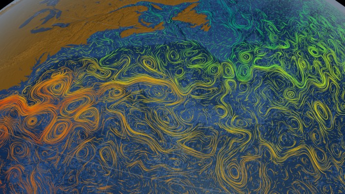 Klimawandel: Der Verlauf des Golfstroms, sichtbar gemacht auf Basis wissenschaftlicher Daten.