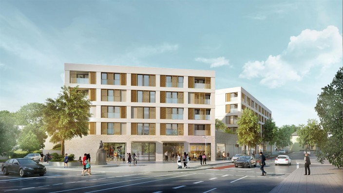 Wohnungsbau an Grundschule: So sieht der geplante Neubau an der Gautinger Bahnhofstraße in einer Animation des Planers aus.