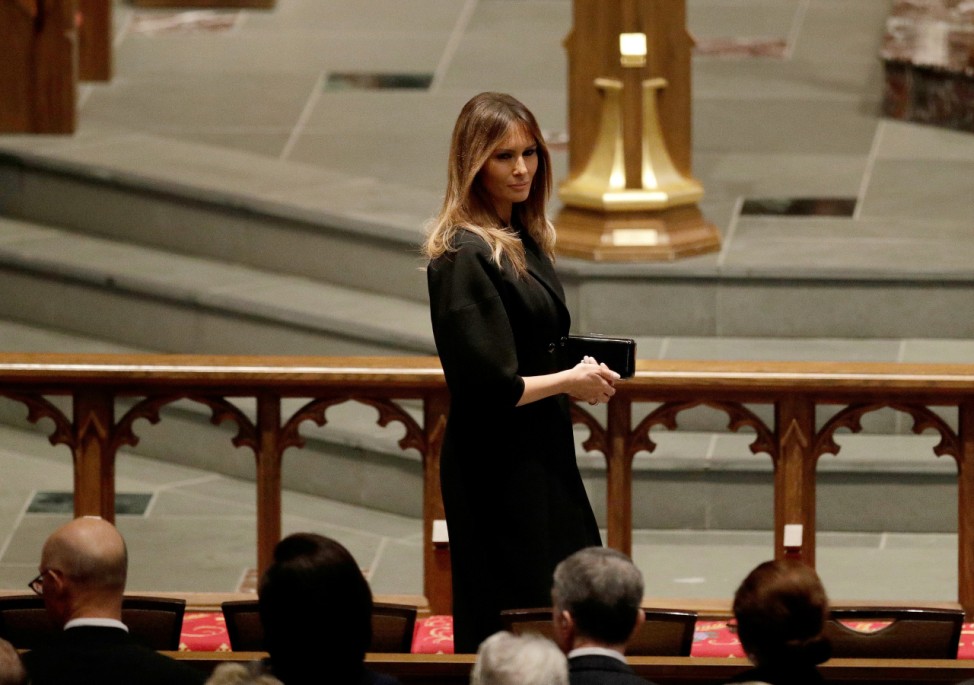 First Lady Melania Trump arrives at St. Martin's Episcopal Church for funeral services for former first lady Barbara Bush in Houston