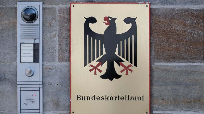 The plate of Germany's Federal Cartel Office is pictured in Bonn