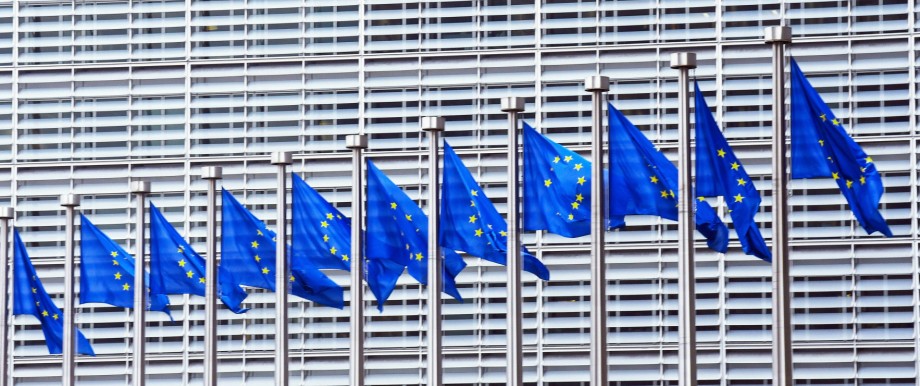 Europafahnen sind aufgezogen am 10 02 2017 vor der EU Kommission in Brüssel Bruxelles Brussels am