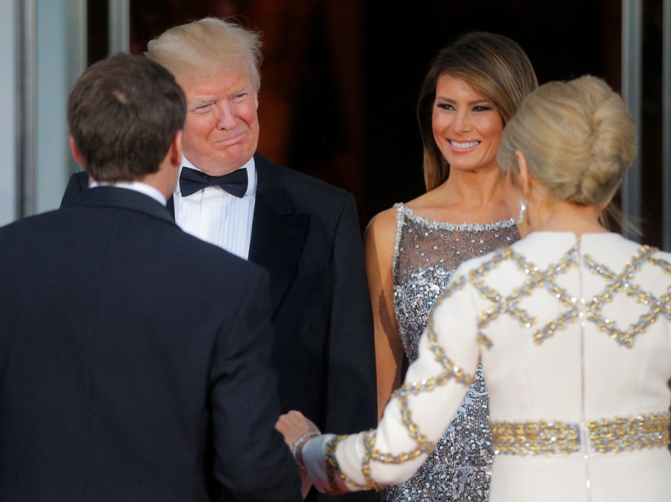 U.S. President Donald Trump and first lady Melania welcome French President Macron and his wife for a State Dinner at the White House in Washington
