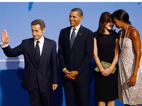 Nicolas Sarkozy, Barack Obama, Carla Bruni, Michelle Obama, dpa