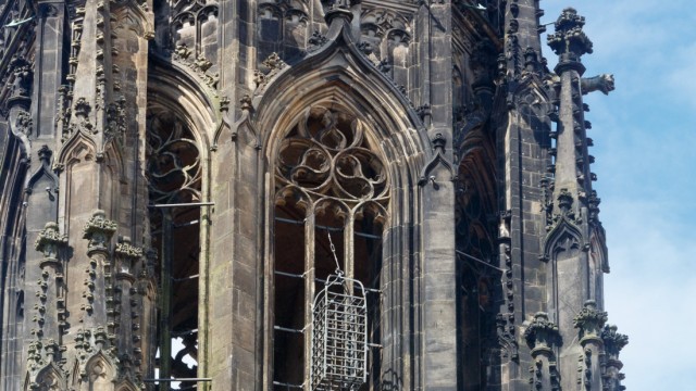 DEU Deutschland Nordrhein Westfalen Münster 31 07 2016 Turm der Lambertikirche Am Turm sind d