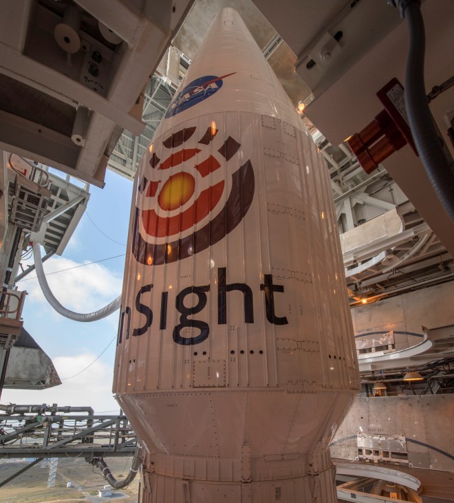 The United Launch Alliance Atlas-V rocket with NASA's InSight spacecraft onboard at Vandenberg Air Force Base in California