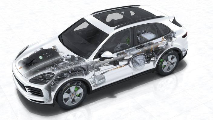 Der Plug-in-Hybrid Porsche Cayenne E-Hybrid in der Phantomgrafik.