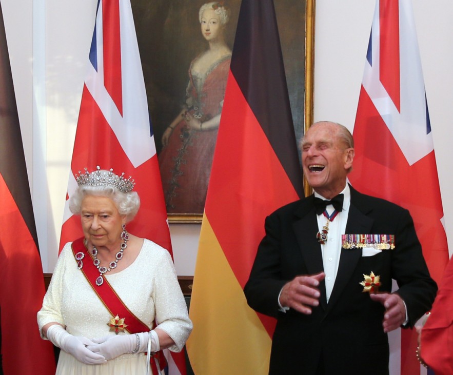 Britain's Queen Elizabeth and Prince Philip greet Britain's Foreign Secretary Hammond prior to state banquet in Berlin