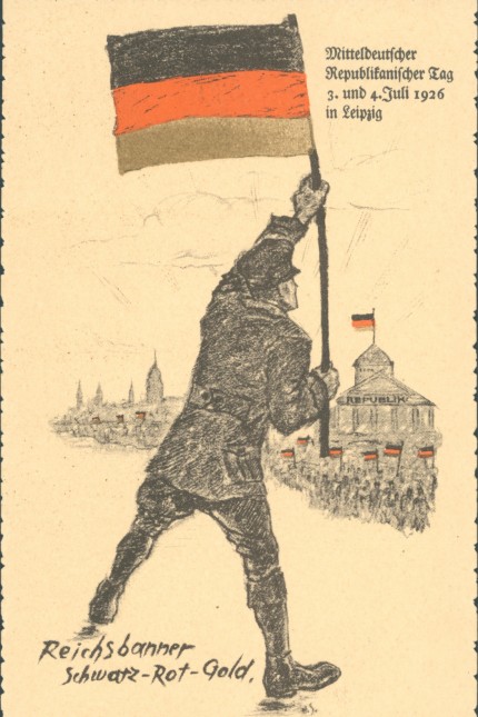 Reichsbanner Schwarz-Rot-Gold: Auch mit solchen Plakaten wollte das Banner für die Republik mobil machen. Quelle: Reichsbanner Schwarz-Rot-Gold, Bund aktiver Demokraten e.V. Hamburg