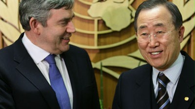 UN-Generalsekretär vor G-20-Gipfel: Treffen in New York: Gordon Brown und UN-Generalsekretär Ban Ki Moon.